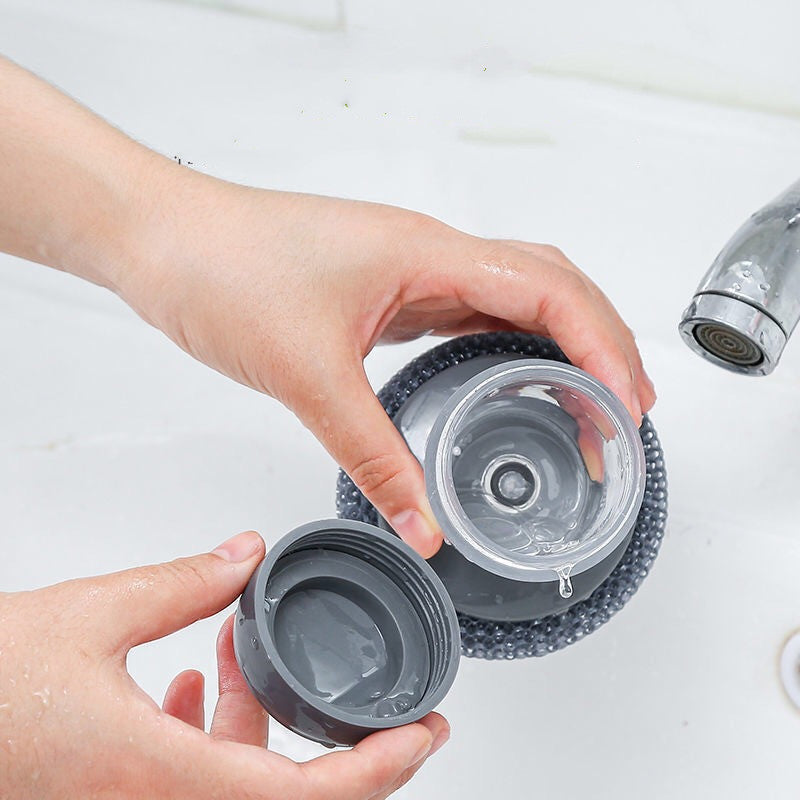 Soap Dispensing Palm Brush – Push Button Kitchen Dish Scrubber with Built-in Liquid Dispenser