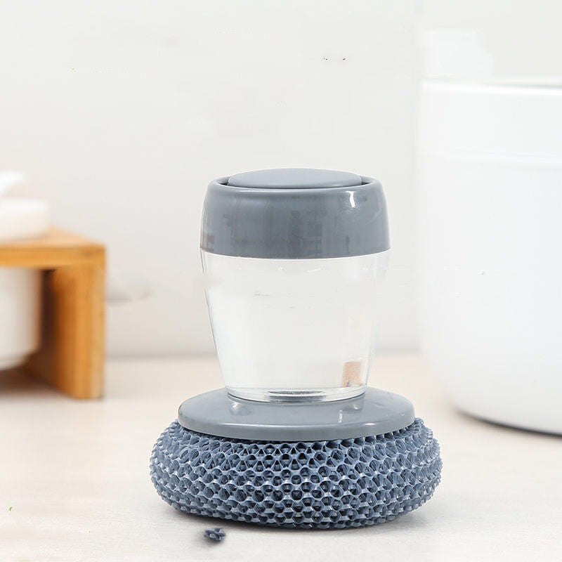 Soap Dispensing Palm Brush – Push Button Kitchen Dish Scrubber with Built-in Liquid Dispenser