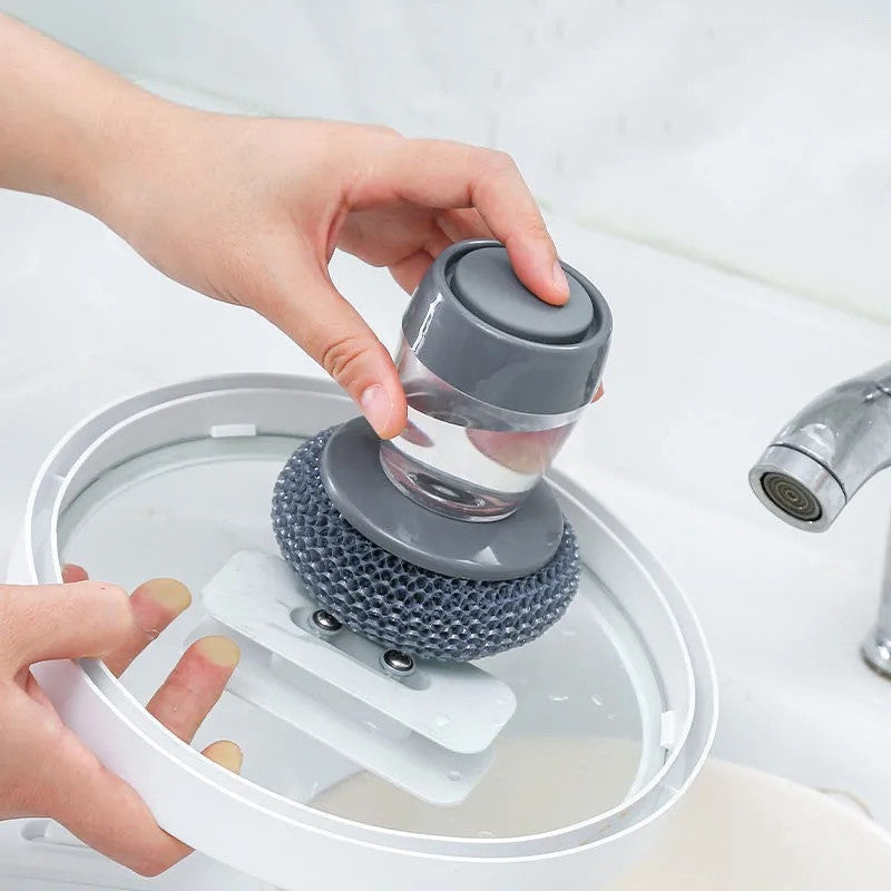 Soap Dispensing Palm Brush – Push Button Kitchen Dish Scrubber with Built-in Liquid Dispenser