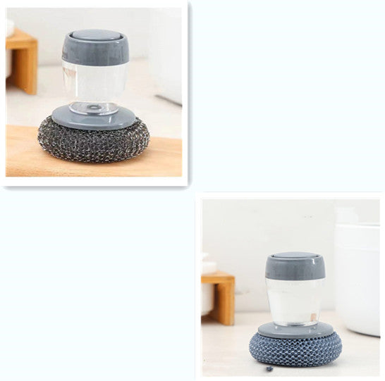 Soap Dispensing Palm Brush – Push Button Kitchen Dish Scrubber with Built-in Liquid Dispenser