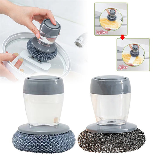 Soap Dispensing Palm Brush – Push Button Kitchen Dish Scrubber with Built-in Liquid Dispenser